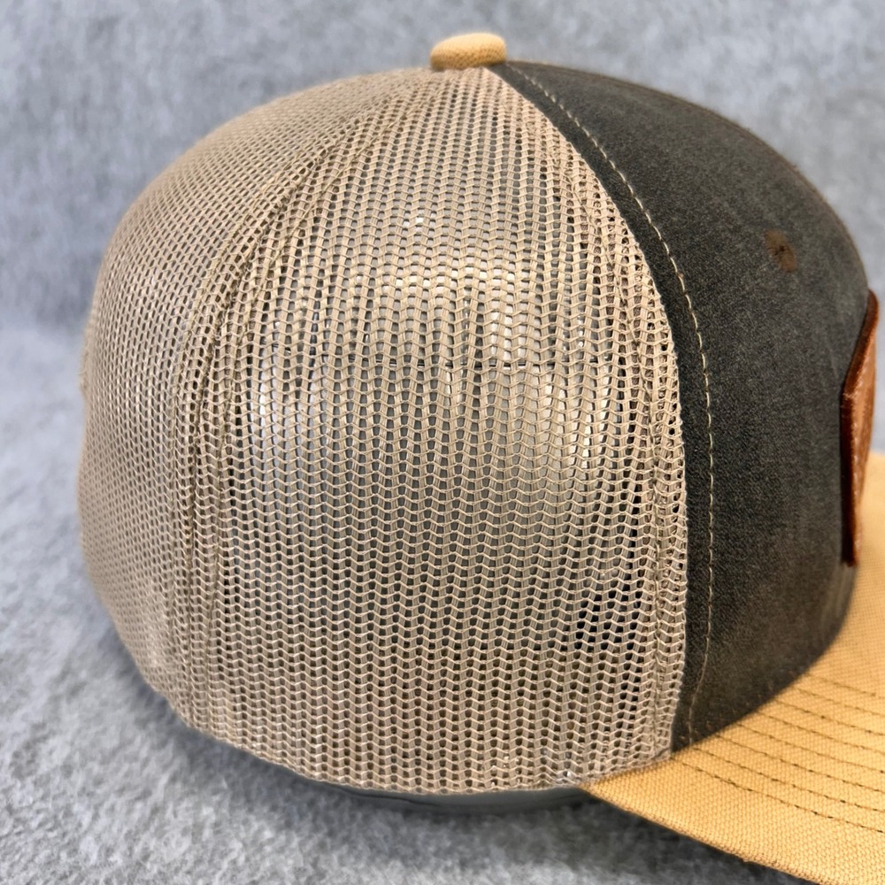 Hook Line & Sinker Leather Patch Mens Brown Tan Outdoor Cap Trucker Hat OSFM - Picture 5 of 11